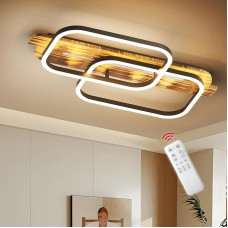 LED Ceiling Light Wood Dimmable, 62 cm Solid Wood Black Frame Vintage Ceiling Light, 36 W Living Room Lamp for Bedroom, Kitchen, Hallway, Office, Memory Function, 3000 K - 6500 K