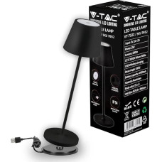 V-TAC Dimmable LED Table Lamp Wireless with Touch Control - Rechargeable Black Lamp for Indoor and Outdoor Use - Outdoor IP54 - 4400 mAh Battery - Metal, Warm White 3000K - 2W, VT-7522