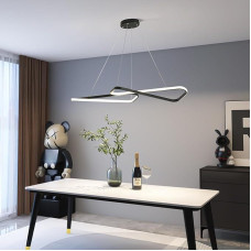 Aluminium Simple Design LED Pendant Light Suitable for Dining Room Pendant Light Black Dimmable Chandelier with Remote Control [Energy Class A++] (Black, XL)