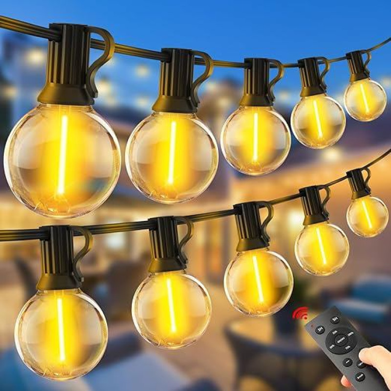 Lichterkette Außen LED Strom Beleuchtung Fernbedienung G40 30m 100ft Outdoor String Lights Dimmbar Aussen Lichterketten Glühbirnen mit IP44 Wetterfest Glühbirne Balkon Terrassenbeleuchtung