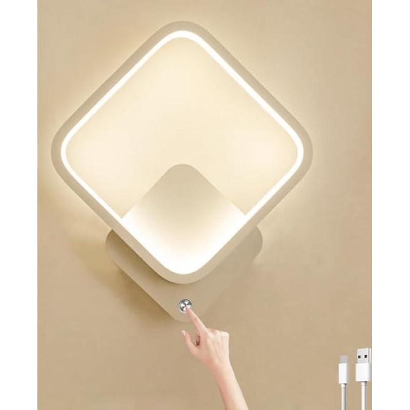 Battery LED Wall Light Indoor Dimmable Wall Lamp with Touch Switch Reading Lamp USB Rechargeable Battery Operated Wall Light for Living Room Bedroom Hallway Staircase Kitchen with 4000 mAh