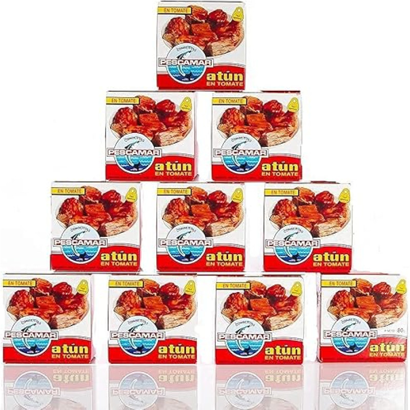 Pescamar - Tuna Fillet 10 x Tuna Tins with Delicious Tomato Sauce according to Mediterranean Spanish Style Tuna