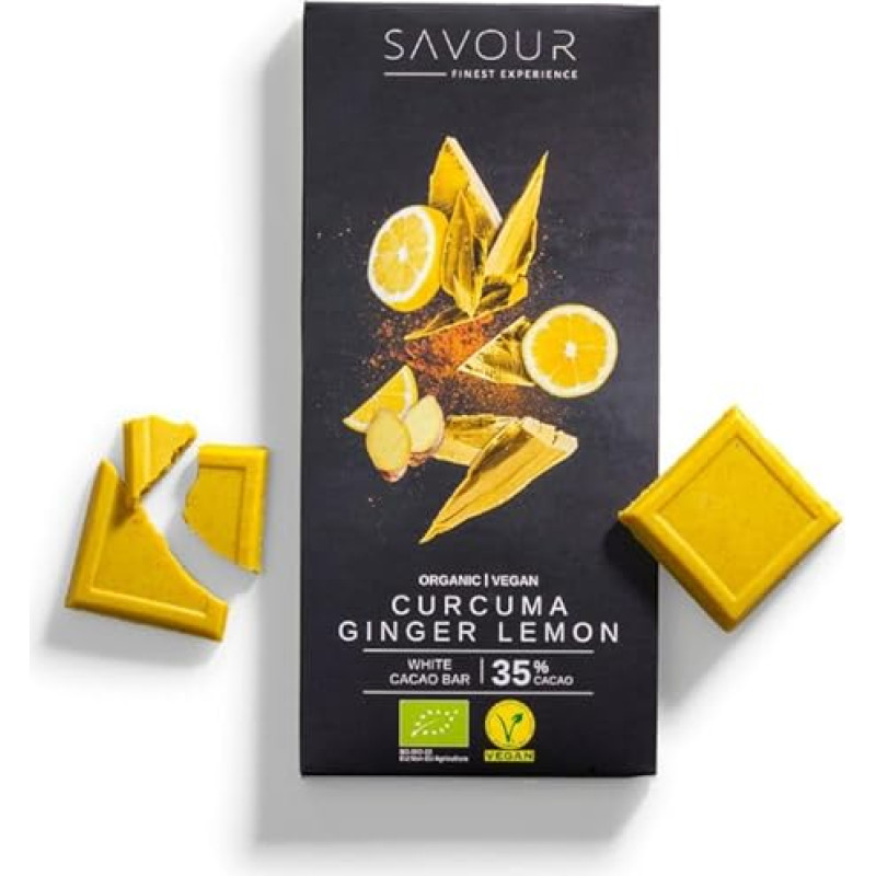Savour Chocolate, Organic, Vegan, Gluten Free, Palm Oil Free (Turmeric, Ginger & Lemon, 1 Bar)