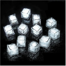 Pack of 12 Luminous LED Ice Cube Light for Drinks, White Colour Light Flashing LED Ice Cubes, Waterproof Reusable Luminous Ice Cube Lights for Bar Party Wedding Decoration