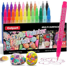 24 spalvų akriliniai dažų žymekliai - akriliniai dažų rašikliai 0,7 mm itin plonais galiukais dažų rašikliai Dažų žymekliai, skirti tapybai ant uolų, medžio, drobės, akmens, stiklo, keramikos paviršių, 