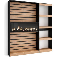 Skraut Home Bookcase Library, Bookshelf, Bookcase, 170 x 186 x 25 cm, Living Room, Dining Room, Office, Electric Fireplace, Dimensions | Modern Style, Oak Black