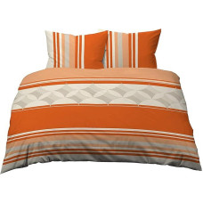 3-Piece Bed Linen 200 x 200 cm + 70 x 90 cm Renforce Cotton Striped Orange White Grey