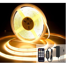luktix COB LED juosta 10 m, LED juosta, šiltai balta, 2700 K, lipni šviesos juosta, CRI92, 8 mm pločio, su nuotolinio valdymo pulteliu ir maitinimo šaltiniu, skirta namų apdailai, virtuvei, veidrodžiui
