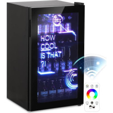 HCK 98L Drinks Fridge with Cyberpunk RGB Lighting, Mini Bar Small Fridge with Glass Door, Silent 39 dB, 0-15 °C, Beer Fridge for Playroom, Kitchen, Black