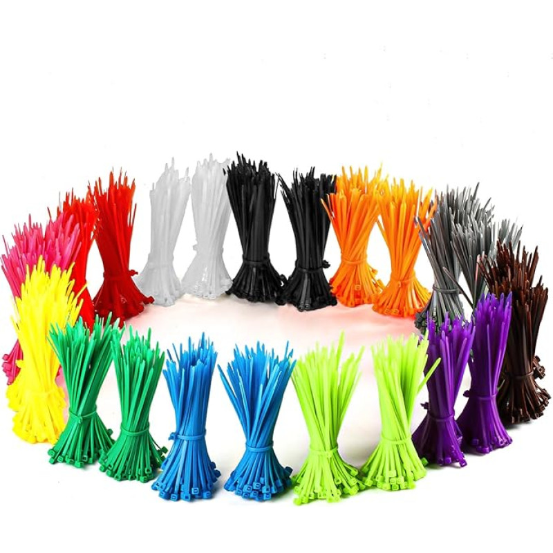 Pack of 2400 Coloured Cable Ties, 3 mm x 100 mm Nylon Zip Ties, Colourful, UV-Resistant Cable Ties, Cable Ties Set, Assortment Wraps for Home, Office, Garden, Garage, Workshop, 12 Colours