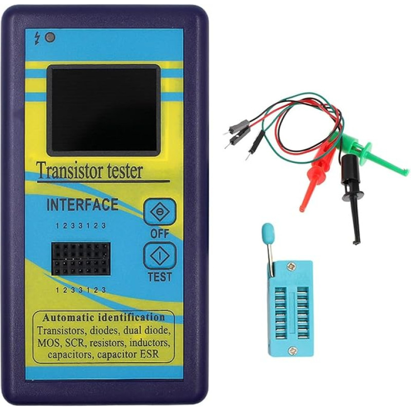 LCR matuoklis, tranzistorių testeris, tranzistorių induktyvumo, talpos, varžos, daugiafunkcinis testeris su TFT spalvotu ekranu ir 3 testavimo spaustukais (spalvotas dėklas)