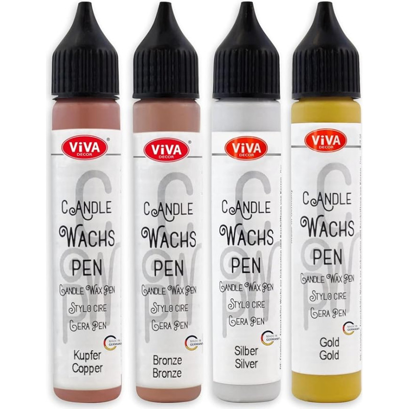 4 vaško rašiklių rinkinys (Classic Queen) - 4 x 28 ml vaškinis rašiklis Vaškinis rašiklis Žvakių pieštukas Žvakių pieštukas Vaškinis rašiklis žvakėms Piešimas Žvakių pieštukas Dekoravimo vaškas Viva Decor