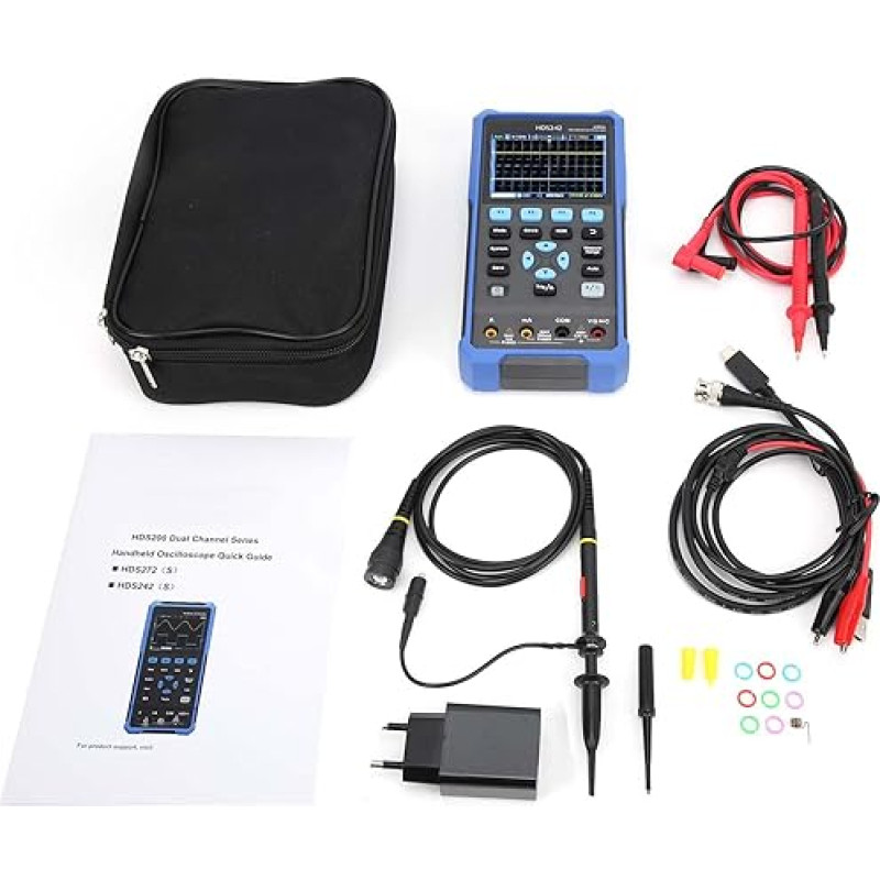 HDS242-Oszilloskop, Multimeter, Signalquellenwellenformgenerator mit 40 MHz-Bandbreite, 3,5-Zoll-LCD-Anzeige, Ladung von Power Bank, USB-Typ-C-Schnittstelle (EU-Stecker)