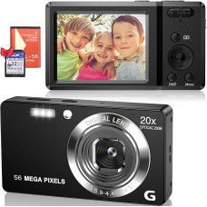 Skaitmeninis fotoaparatas 56MP 4K FHD fotoaparatas 20X skaitmeninis priartinimas Fotoaparatas 2,7 colių LCD ekranas Nešiojamas kompaktiškas fotoaparatas Automatinis fokusavimas Įkraunamas fotoaparatas Skaitmeninis fotoaparatas su 32GB kortele vaikams Paau