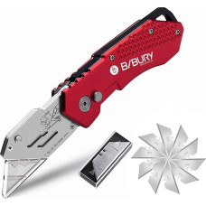 BIBURY Upgrade Utility Knife, Universal Folding Knife, Portable Carpet Knife, Cutter Knife with 10 Extra SK5 Stainless Steel Blades with Belt Clip and Safety Lock for Carpet, Wallpaper and Cardboard