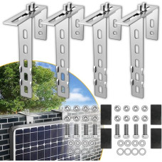 4 x balkono elektrinės laikiklis balkone su 3 mm storio 304 nerūdijančiu plienu, reguliuojamas balkono laikiklis saulės kolektoriams, saulės modulio laikiklis balkone, skirtas kvadratiniams apvaliems turėklams, balkono maitinimas