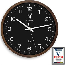 Holzwerk Segeberg Medinis radijo bangomis valdomas sieninis laikrodis Medinis laikrodis Radijo bangomis valdomas laikrodis Tylus judesys be tiksėjimo garsų Ruda juoda balta tylus medžio masyvas Natūralus 30 cm