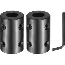 sourcing map 2 Stück Wellenkupplung, 1,6 cm Bohrung 3,8 cm Außendurchmesser, 5,1 cm Länge, schwarz oxidierter Stahl, starre Kupplung mit Sechskantschlüssel für 3D-Drucker, Motorrad (4 Schrauben pro