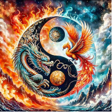 KEYIFA Yin Yang Dragon Diamond Painting priedai, 5D Crystal Art Photo Craft rinkinys, Diamond Painting suaugusiems, DIY Phoenix Full Drill Pictures, Diamond Painting Set, Home Wall Decor, 30 x 30 cm