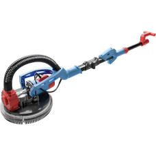 FANZTOOL gipso kartono šlifuoklis 750 W su integruotu dulkių siurbliu, skersmuo 225 mm, iki 120° pakreipiama šlifavimo galvutė, 1,9 m ilgio teleskopinis, sienų ir lubų šlifuoklis, 12 šlifavimo diskų ir LED darbo lemputė