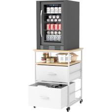 Suuiwau Mini šaldytuvo stovas su saugykla, mobilus šaldytuvo stalas, mini šaldytuvas, riedantis kompaktiškas šaldytuvo vežimėlis Gėrimų šaldytuvo stalas su ratukais virtuvei, miegamajam, biurui