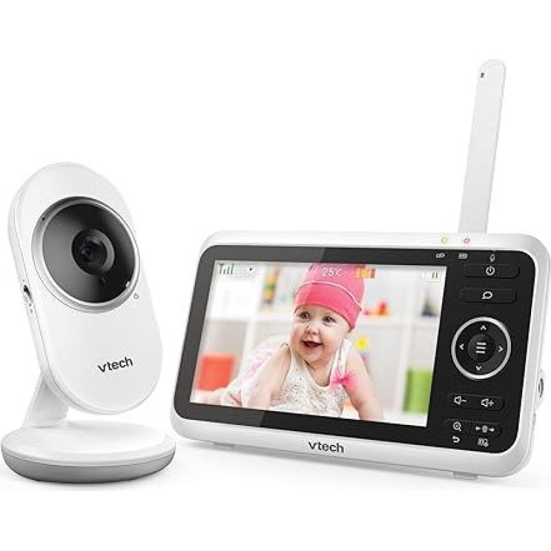 Vtech VM350 Baby Monitor with Camera, 5 Inch Video Baby Monitor with Camera LCD Colour Screen and Night Vision Function with Intercom Function, Lullabies and Sounds