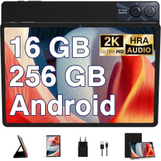 2025 Tablet 11 Inch 2K Display 2000 x 1200 Android 16GB RAM + 256GB ROM Tablet PC, 8600mAh Battery, 2.4G + 5G WiFi, Bluetooth 5.0, 13MP + 5MP, GMS Certified, Type-C, Metal Body, with Case, Black