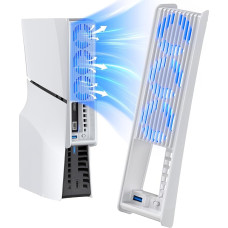 Lüfter für PS5 Slim, PS5 Slim Lüfter mit automatischer Geschwindigkeitseinstellung, leiseres Kühlzubehör mit LED-Licht und USB3.0-Hubs, für PS5 Slim Disc und Digital Editions, Nicht für PS5 Pro(Weiß)