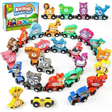 Vanmor Wooden Animals Number Train, Wildlife Toy for 3 4 5 Years Old, Montessori Educational Educational Toy, Gifts for 3 4 5 Years Old Girls Boys