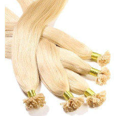 hair2heart Tikrų plaukų priauginimas, tiesūs, 25 sruogos, 1 g, 60 cm, 9/0 šviesiai šviesūs plaukai