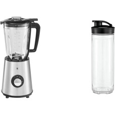 WMF Kult X Stand Mixer Glass Container 1.5 L, Ice-Crush, 20,000 rpm, Mixer Smoothie Maker Glass, Blender, Electric Milk Shaker & Kult X Mix & Go/Küchenminis Drinking Bottle 600 ml, Black/Transparent