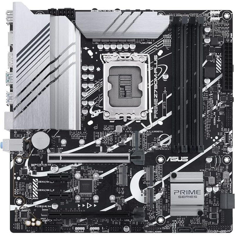 ASUS Prime Z790M-Plus LGA 1700 (Intel 14th, 12th and 13th Generation) microATX Motherboard (PCIe 5.0, 3 x M.2 Slots, 10+1 DrMOS, DDR5, 1GB LAN, DP, USB 3.2 Gen2 Type-C, Front USB 3.2 Gen 1