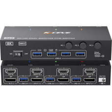 KVM jungiklis 3 kompiuteriams 2 monitoriams 8K @ 60Hz, 4K @ 144Hz, MLEEDA HDMI ir 