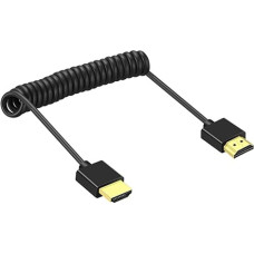 SZRMCC HDMI kabelis, HDMI į HDMI spiralinis kabelis Didelio greičio plonas 4K Ultra HD HDMI 2.0 Ethernet kabelis su garso grįžimu HDMI ilgintuvas, skirtas Ninja V, ATOMOS Port Keys BM5 monitoriui, Sony fotoaparatui