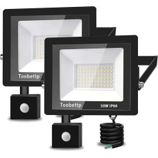 50 W LED prožektorius su judesio jutikliu lauke, itin ryškus 6500 K 5000 LM vėsiai baltas LED prožektorius su judesio jutikliu, IP66 vandeniui atsparus lauko prožektorius sodui, kiemams, 2 vnt.