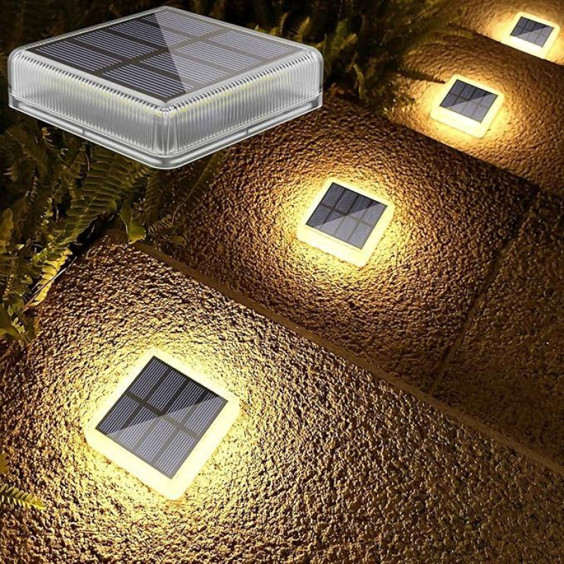 Lacasa Solar Floor Lights Outdoor LED Solar Lights for Outdoor Garden and Patio Decorative Path Stair Lighting Solar Lights Waterproof 2700 K Warm White Square Pack of 4