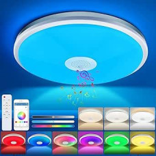 CheDux 48 W LED Ceiling Light Dimmable with Bluetooth Speaker, Remote Control and App Control, LED Ceiling Light with RGB Colour Changing, Music for Bedroom, Living Room
