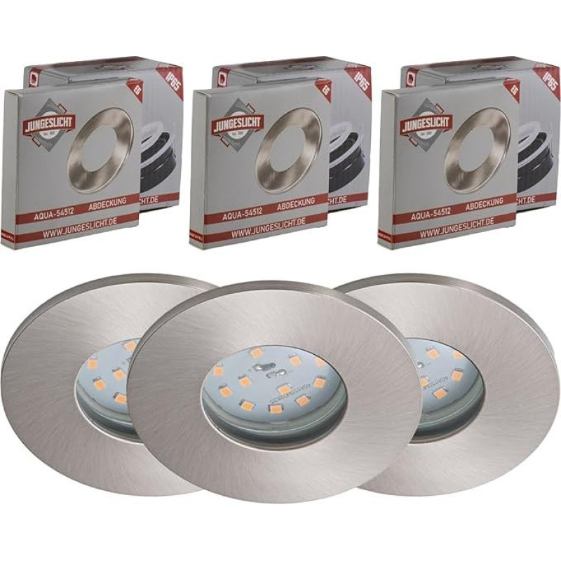 JungesLicht - IP65 Recessed Spotlight 5 W 230 V LED Module, Depth 33 mm, Hole 68 mm - Suitable for 68-76 mm Holes, Outer Diameter 83 mm, Light Bulb Easy to Replaceable, Rustproof (3000 K Warm White)