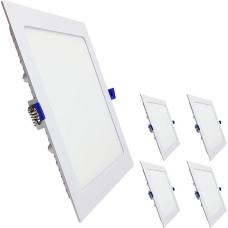 LED ATOMANT Pack of 5 LED Recessed Downlight Square 225 mm 20 W, CCT (Colour Selector Switch Warm White, Neutral White or Cool White), Diameter 205 mm, 1800 Lumen, Includes Driver