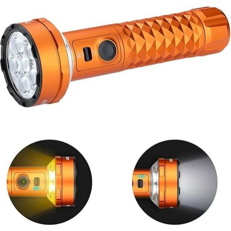 OLIGHT Prowess LED Torch with Bi-Directional Light, 5000 Lumens, Cool White Lamp, 245 m Range, Rechargeable Light with Holster and USB-C for Outdoor and Camping, IPX7 (Orange)
