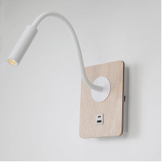 Alpinaluz 3W Warm White LED Wall Light with Flexible White Spotlight, USB Charging Ports and Type-C Wood Effect Integrated Switch