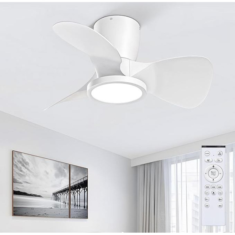 Ateroll Ceiling Fan with Lighting, Diameter 61 cm, Dimmable 3CCT (3000K-4000K-5000K), 1500 lm Ceiling Fan with Remote Control, 6 Speeds, Timer, Suitable for Living Room, Bedroom