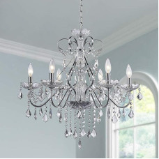 Saint Mossi 6 Light Crystal Chandelier Modern Light Chandelier, Crystal Hanging Light Raindrop Chandelier for the Dining Room, Bedroom, Living Room, H 58 cm x D 60 cm, Chrome-Plated