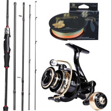 Nešiojamas žvejybos meškerė Spiningo žvejybos ritė ir meškerės rinkinys 6 pėdų 7 pėdų basų meškerė ir spiningo žvejybos ritės su žūklės virvele Pilnas žvejybos priedų rinkinys (dydis: 1.8M-2000 ritė, spalva: auksinė ritė)