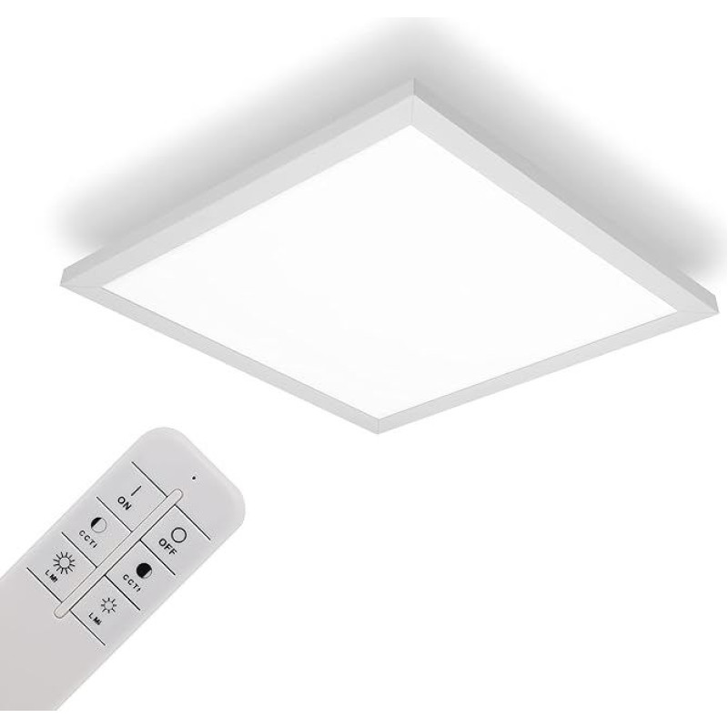 IMPTS LED Ceiling Light Panel Dimmable 30 x 30 cm, 15 W Extra Flat Ceiling Panel Lamp, Indirect Ceiling Lighting, Colour Temperature Adjustable with Remote Control, Bedroom, Living Room, Kitchen,