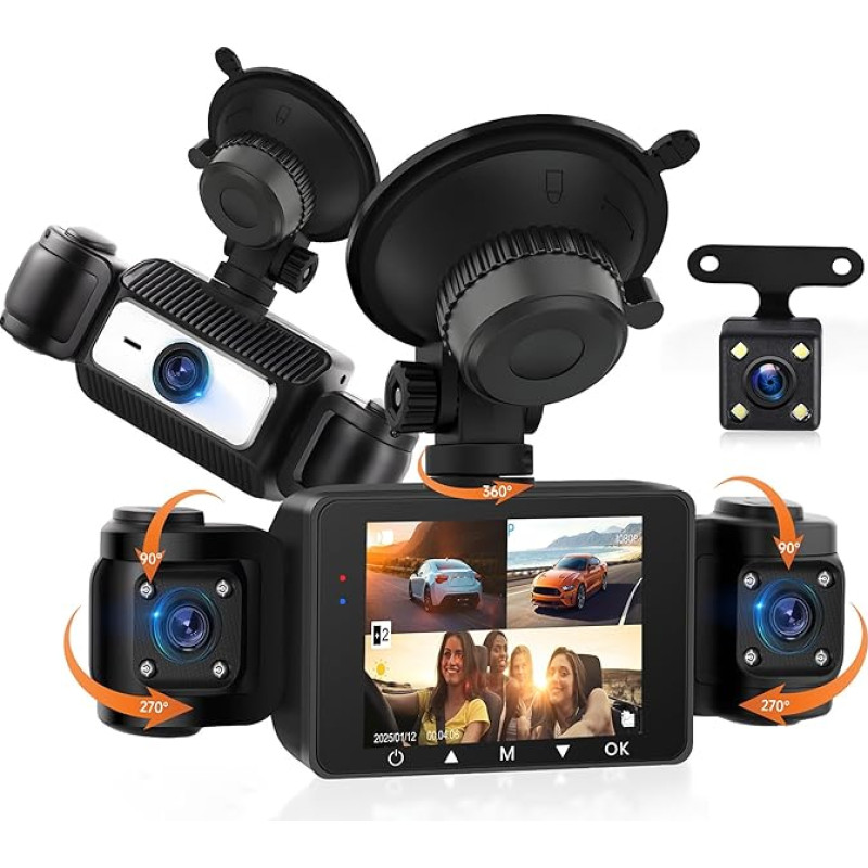 4 kanalų prietaisų skydelio kamera Automobilis 360° su 4 x kamera FHD 1080P priekyje ir gale kairėje dešinėje, 2,4 colio 1080P prietaisų skydelio kamera Automobilinė kamera su IR naktinio matymo / kilpos vaizdo įrašu / 24H parkavimo stebėjimas / jutiklis 