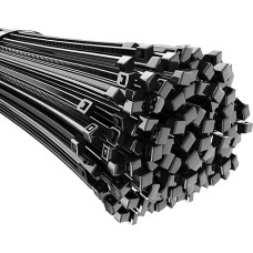 Kabelių raiščiai, juodi, 400 mm x 8 mm, atsparūs UV spinduliams, itin tvirti, 75 kg tempimo jėga, 100 vnt., juodi kabelių raiščiai, savaime užsifiksuojantys, skirti kabeliams tvarkyti, sodininkystei, buičiai, dirbtuvėms