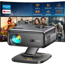 Android TV and 360° Rotation: HORLAT Projector Supports 4K, 25000 Lumens Full HD 1080P WiFi 6 Bluetooth Projector, Car Trapezoidal Correction 50% Zoom Projector, Smart Projector for Smartphone/TV