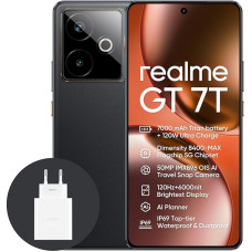 realme GT 7T 5G Smartphone, 12+512GB, 7000 mAh Battery, 120W Charge, Dimensity 8400-MAX Chipset, IMX896 50MP Camera, AI Planner, 6000nits Pro-Esports 120Hz Display, IP69, Black, Amazon Exclusive