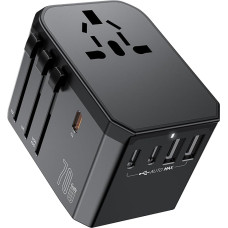 70 W kelioninis adapteris visame pasaulyje, 3 USB-C, 2 USB-A ir 1 kintamosios srovės lizdas, kelioninis kištukas Vokietijai, JAV, Jungtinei Karalystei, Prancūzijai, Ispanijai, Japonijai, Tailandui, Italijai ir daugiau nei 200 šalių